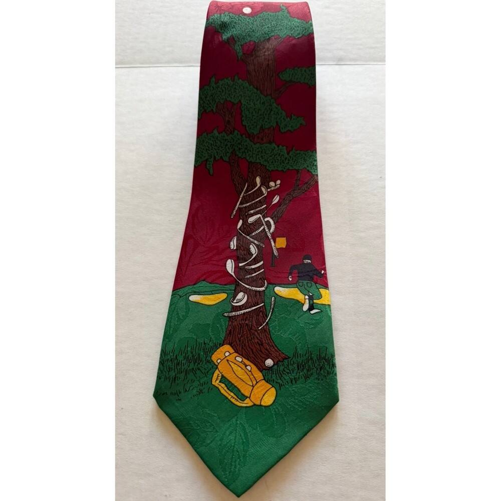 Gold City Novelty Tie Golfer Golf Clubs Tree Bag Running Away Polka Dot Floral